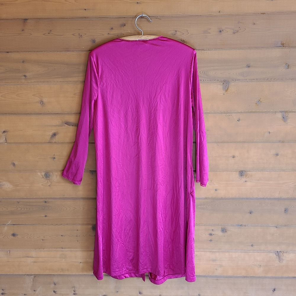 Vintage Vanity Fair Magenta Lace Lingerie Dressing Sleep Gown Button Robe M - Picture 2 of 4